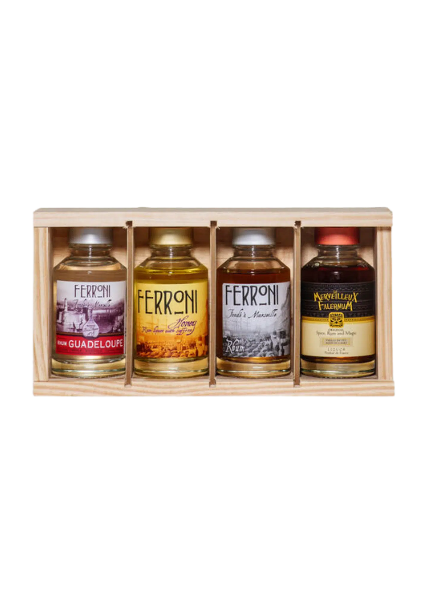 Coffret Bois Rhums Ferroni 4 x 10 cl